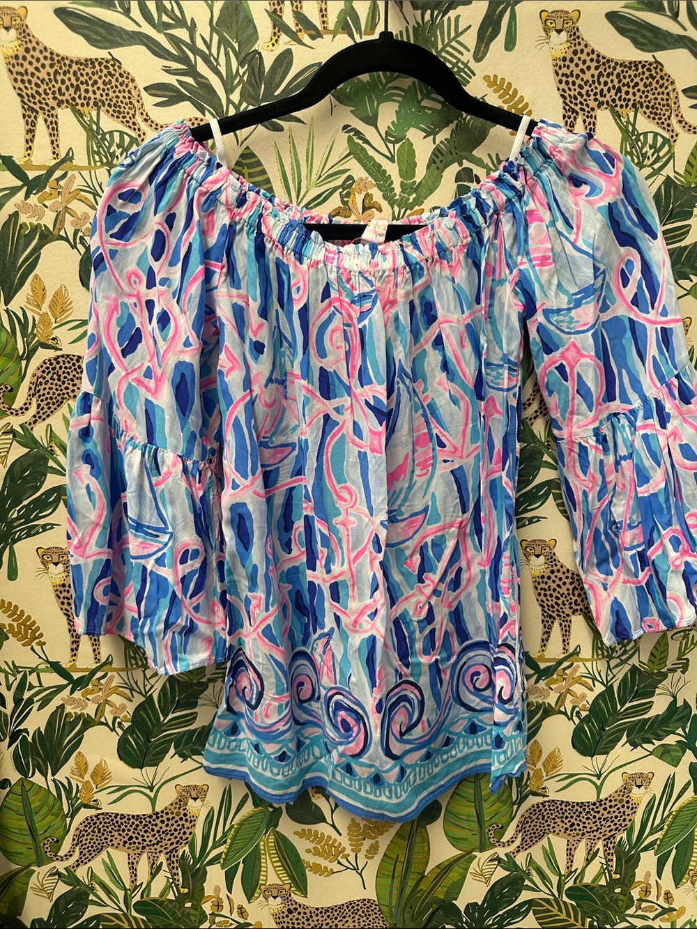 Lilly Pulitzer Blue & Pink Off-Shoulder Tunic Top